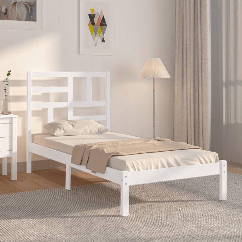 vidaXL Estructura de cama madera maciza de pino blanco 100x200 cm vidaXL Estructura de cama madera maciza de pino blanco 100x200 cm