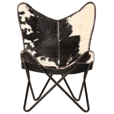 vidaXL Silla Butterfly de piel de cabra auténtica negra y blanca  
