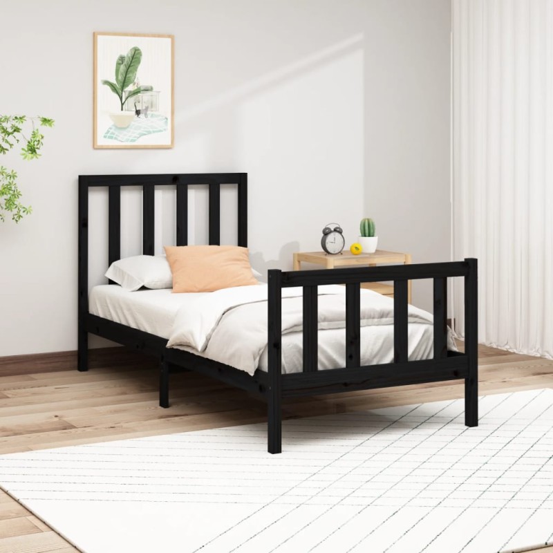vidaXL Estructura de cama madera maciza de pino negro 90x200 cm