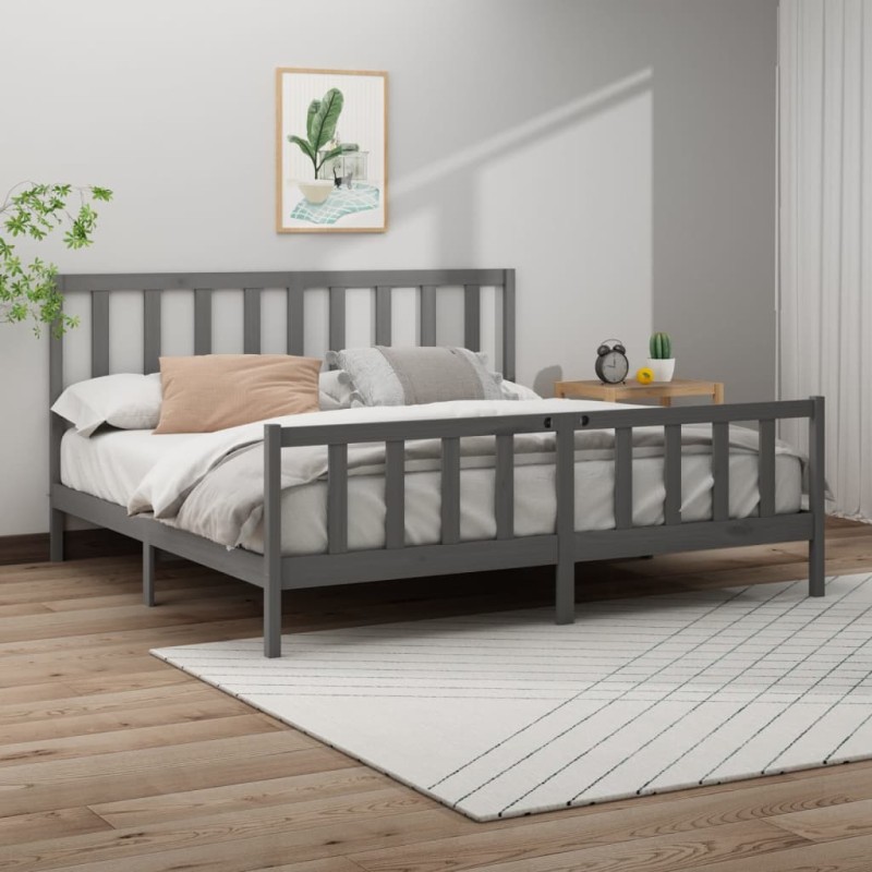 vidaXL Estructura de cama madera maciza de pino gris 180x200 cm vidaXL Estructura de cama madera maciza de pino gris 180x200 cm