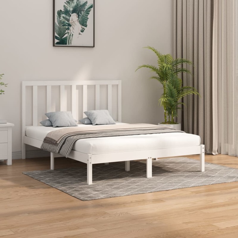 vidaXL Estructura de cama de madera maciza blanca 140x200 cm vidaXL Estructura de cama de madera maciza blanca 140x200 cm