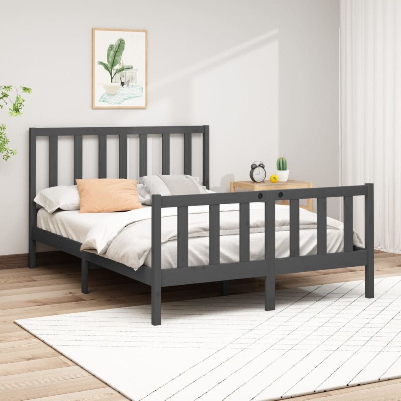 vidaXL Estructura de cama de madera maciza de pino gris 160x200 cm vidaXL Estructura de cama de madera maciza de pino gris 160x200 cm