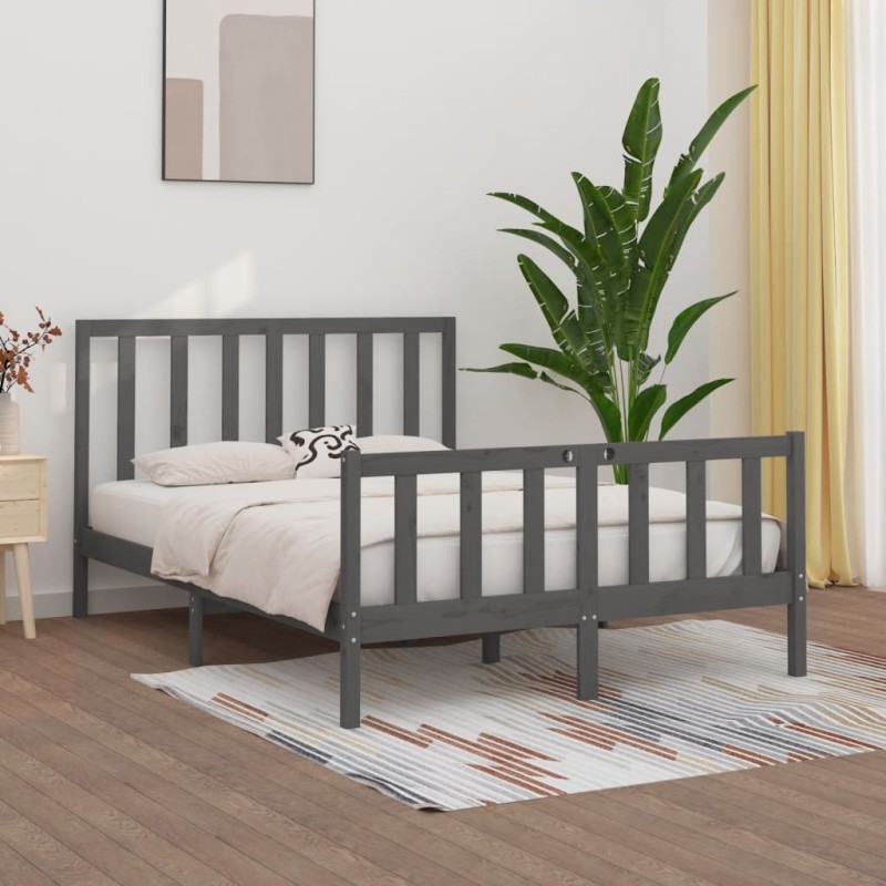 vidaXL Estructura de cama de madera maciza gris 160x200 cm vidaXL Estructura de cama de madera maciza gris 160x200 cm