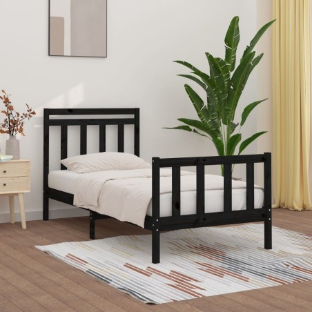 vidaXL Estructura de cama madera maciza negro 90x200 cm
