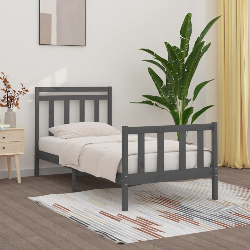 vidaXL Estructura de cama madera maciza de pino gris 100x200 cm