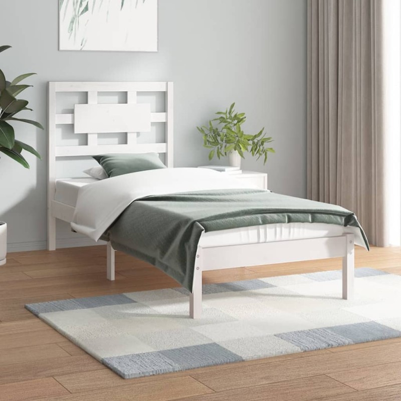 vidaXL Estructura de cama madera maciza de pino blanco 90x200 cm vidaXL Estructura de cama madera maciza de pino blanco 90x200 cm