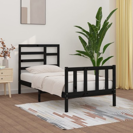 vidaXL Estructura de cama madera maciza negro 90x200 cm