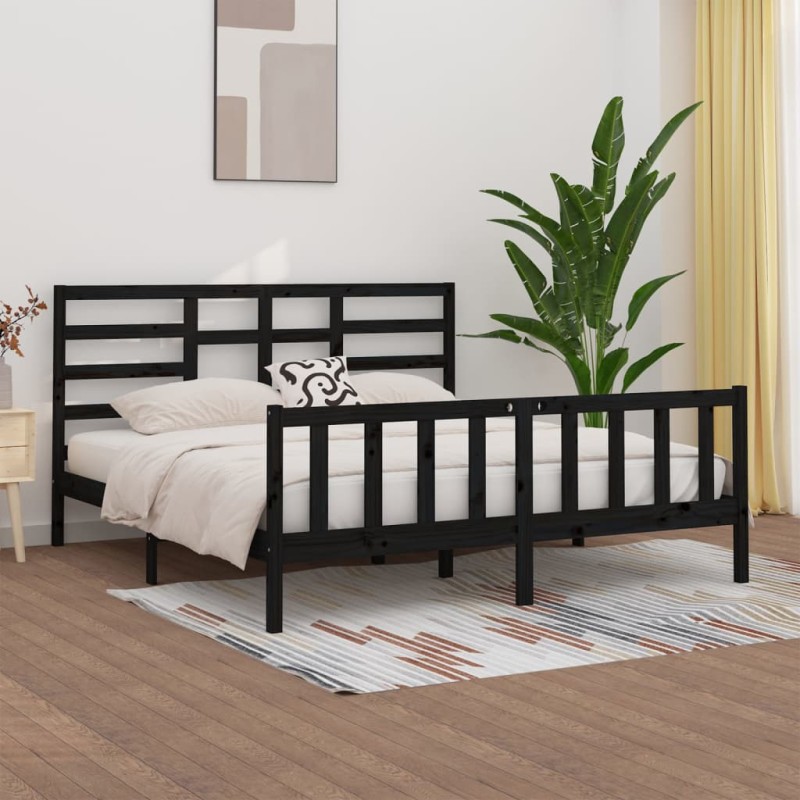 vidaXL Estructura de cama de madera maciza de pino negra 200x200 cm vidaXL Estructura de cama de madera maciza de pino negra 200x200 cm
