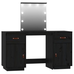 vidaXL Juego de tocador con LED madera maciza de pino negro
