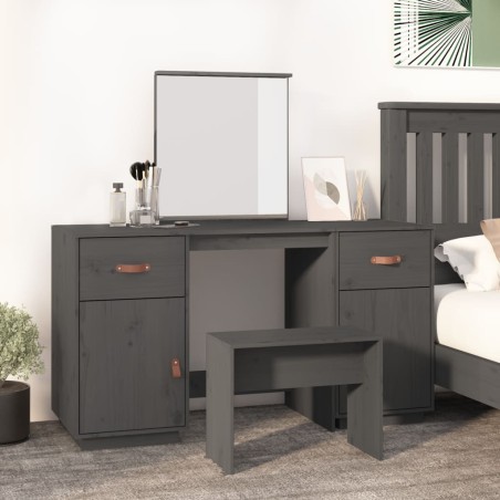 vidaXL Tocador con espejo madera maciza de pino gris