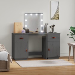 vidaXL Juego de tocador con LED madera maciza de pino gris