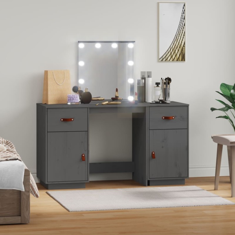 vidaXL Juego de tocador con LED madera maciza de pino gris vidaXL Juego de tocador con LED madera maciza de pino gris