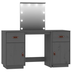 vidaXL Juego de tocador con LED madera maciza de pino gris