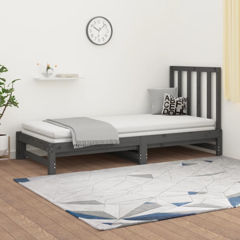 vidaXL Sofá cama extraíble madera maciza de pino gris 2x(90x200) cm