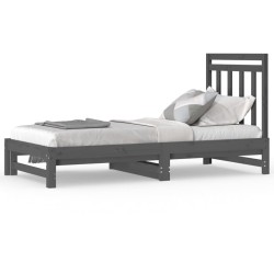 vidaXL Sofá cama extraíble madera maciza de pino gris 2x(90x190) cm