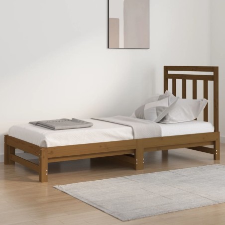 vidaXL Sofá cama extraíble madera maciza de pino marrón 2x(90x200) cm