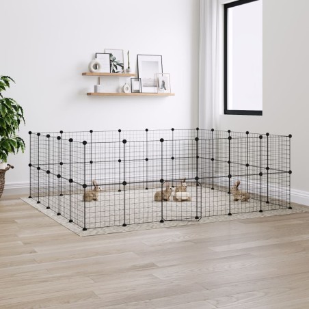 vidaXL Jaula para mascotas de 44 paneles puerta acero negro 35x35 cm