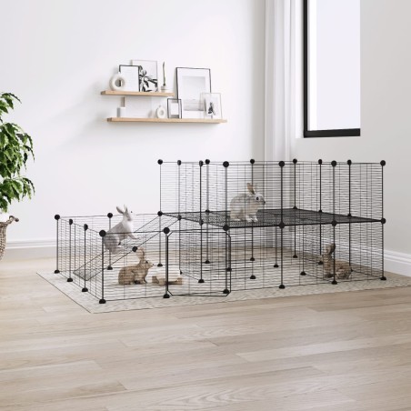 vidaXL Jaula para mascotas de 44 paneles puerta acero negro 35x35 cm