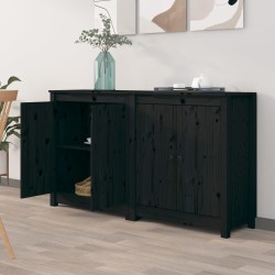 vidaXL Aparador 2 uds de madera maciza de pino negro 70x35x80 cm