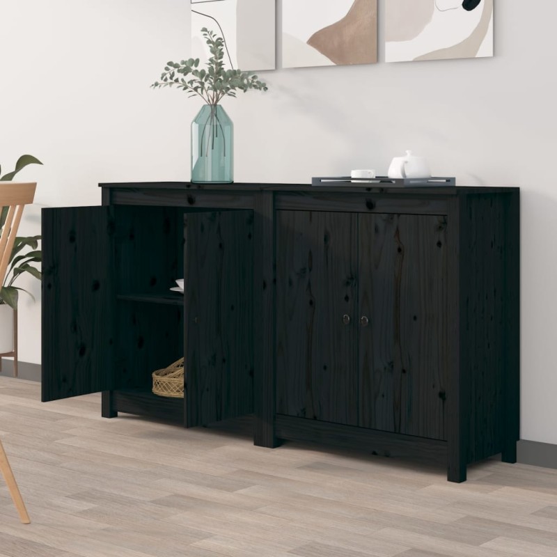 vidaXL Aparador 2 uds de madera maciza de pino negro 70x35x80 cm vidaXL Aparador 2 uds de madera maciza de pino negro 70x35x80 cm