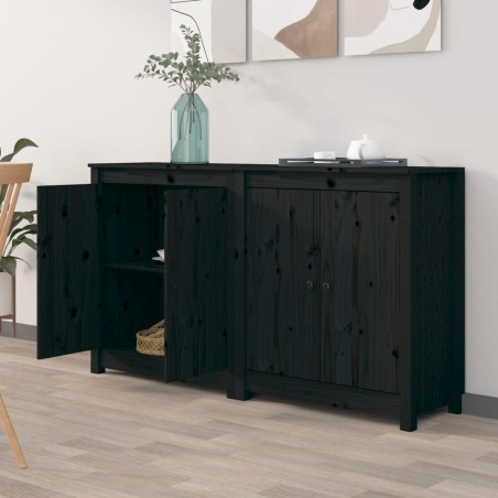 vidaXL Aparador 2 uds de madera maciza de pino negro 70x35x80 cm