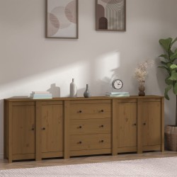 vidaXL Aparador de madera maciza de pino marrón miel 230 x 35 x 80 cm
