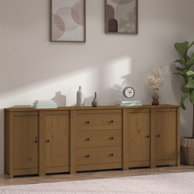 vidaXL Aparador de madera maciza de pino marrón miel 230 x 35 x 80 cm vidaXL Aparador de madera maciza de pino marrón miel 230 x 35 x 80 cm