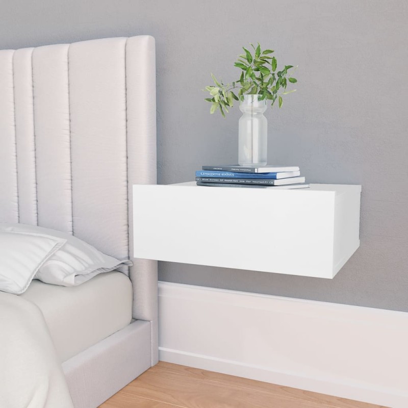 vidaXL Mesitas de noche flotantes 2 uds madera ingeniería blanco vidaXL Mesitas de noche flotantes 2 uds madera ingeniería blanco