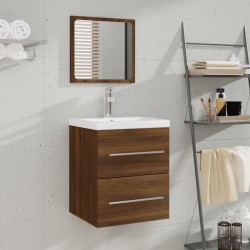vidaXL Mueble de baño con lavabo madera contrachapada marrón roble