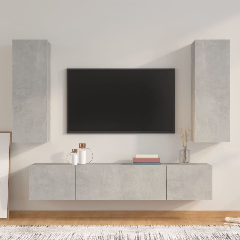 vidaXL Set de muebles de TV 4 pzas madera contrachapada gris hormigón vidaXL Set de muebles de TV 4 pzas madera contrachapada gris hormigón