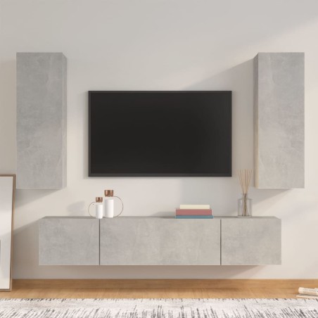 vidaXL Set de muebles de TV 4 pzas madera contrachapada gris hormigón