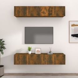 vidaXL Muebles TV 4 uds madera contrachapada roble ahumado 80x30x30 cm