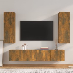 vidaXL Set de muebles de TV 4 pzas madera contrachapada roble ahumado