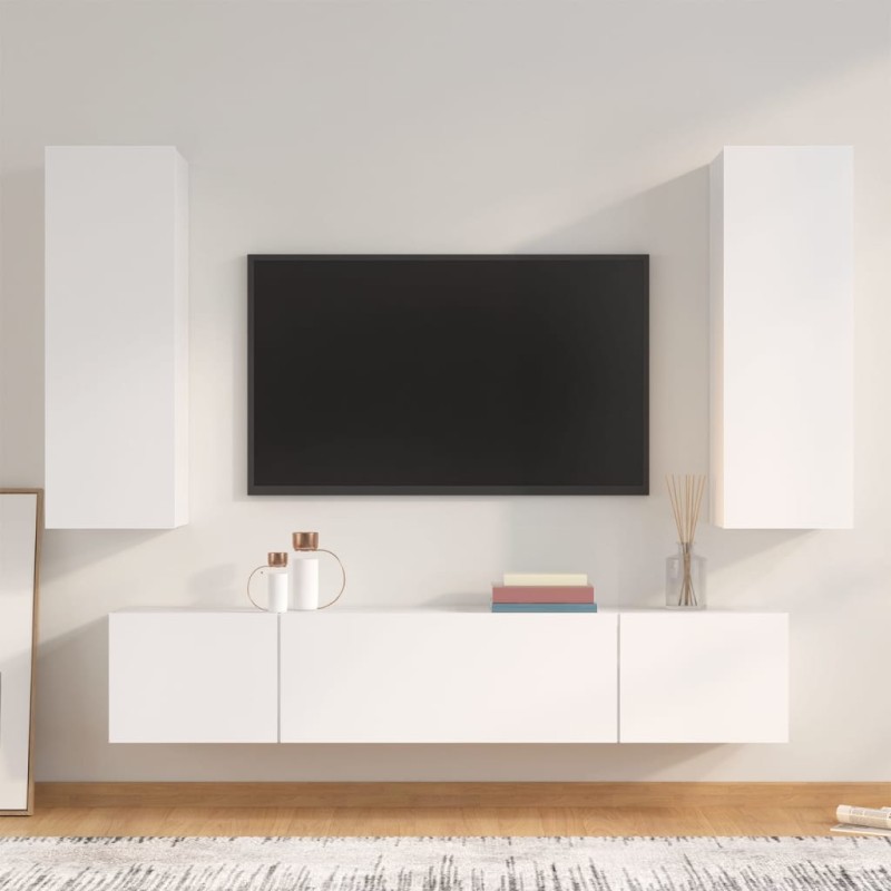 vidaXL Set de muebles para TV 4 piezas madera contrachapada blanco