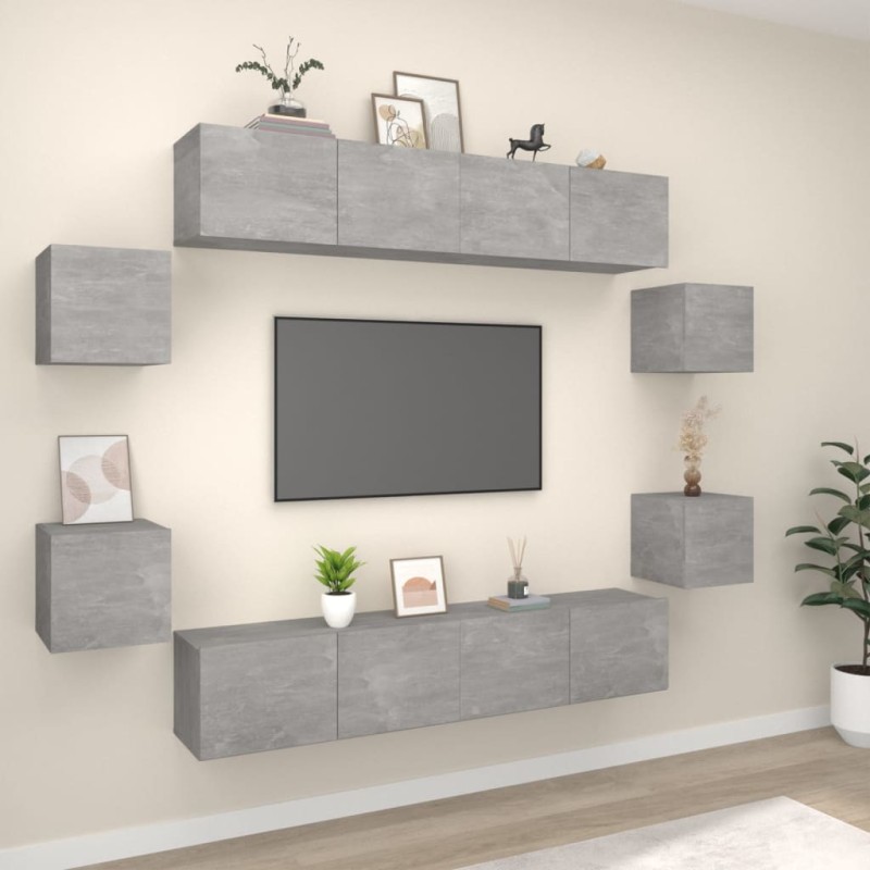 vidaXL Set de muebles de TV 8 pzas madera contrachapada gris hormigón vidaXL Set de muebles de TV 8 pzas madera contrachapada gris hormigón