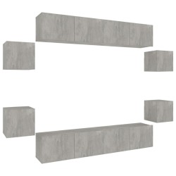 vidaXL Set de muebles de TV 8 pzas madera contrachapada gris hormigón
