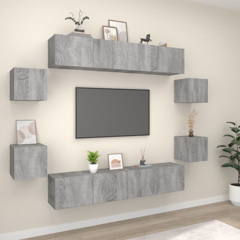 vidaXL Set de muebles para TV 8 pzas madera contrachapada gris Sonoma