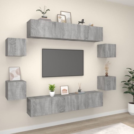 vidaXL Set de muebles para TV 8 pzas madera contrachapada gris Sonoma