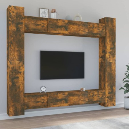 vidaXL Set de muebles de TV 8 pzas madera contrachapada roble ahumado