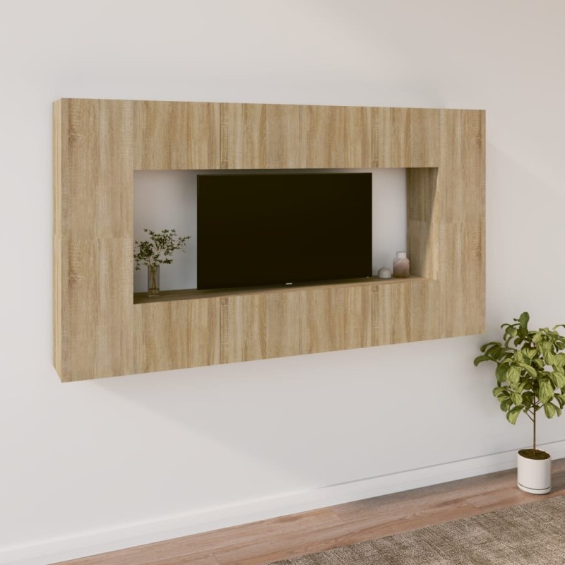 vidaXL Set de muebles para TV 8 pzas madera contrachapada roble Sonoma vidaXL Set de muebles para TV 8 pzas madera contrachapada roble Sonoma