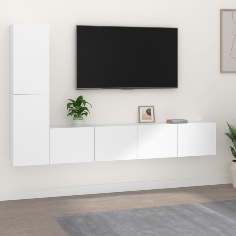 vidaXL Set de muebles para TV 4 piezas madera contrachapada blanco vidaXL Set de muebles para TV 4 piezas madera contrachapada blanco