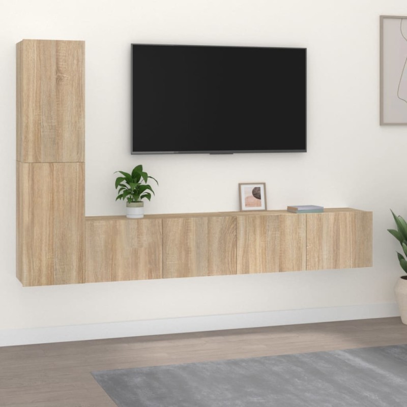 vidaXL Set de muebles para TV 4 pzas madera contrachapada roble Sonoma vidaXL Set de muebles para TV 4 pzas madera contrachapada roble Sonoma