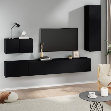 vidaXL Set de muebles para TV 4 piezas madera contrachapada negro
