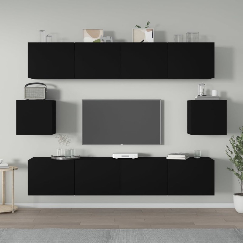 vidaXL Set de muebles para TV 6 piezas madera contrachapada negro vidaXL Set de muebles para TV 6 piezas madera contrachapada negro