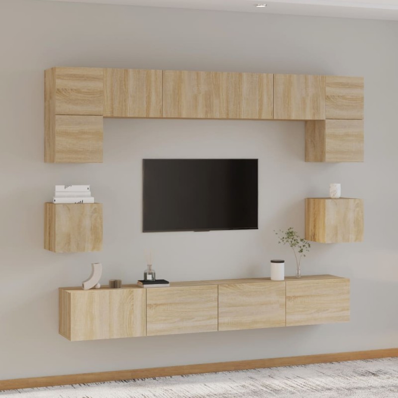 vidaXL Set de muebles para TV 8 pzas madera contrachapada roble Sonoma vidaXL Set de muebles para TV 8 pzas madera contrachapada roble Sonoma