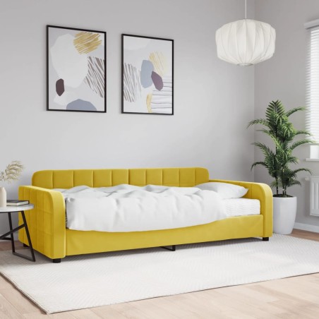 vidaXL Sofá cama con colchón terciopelo amarillo 90x200 cm