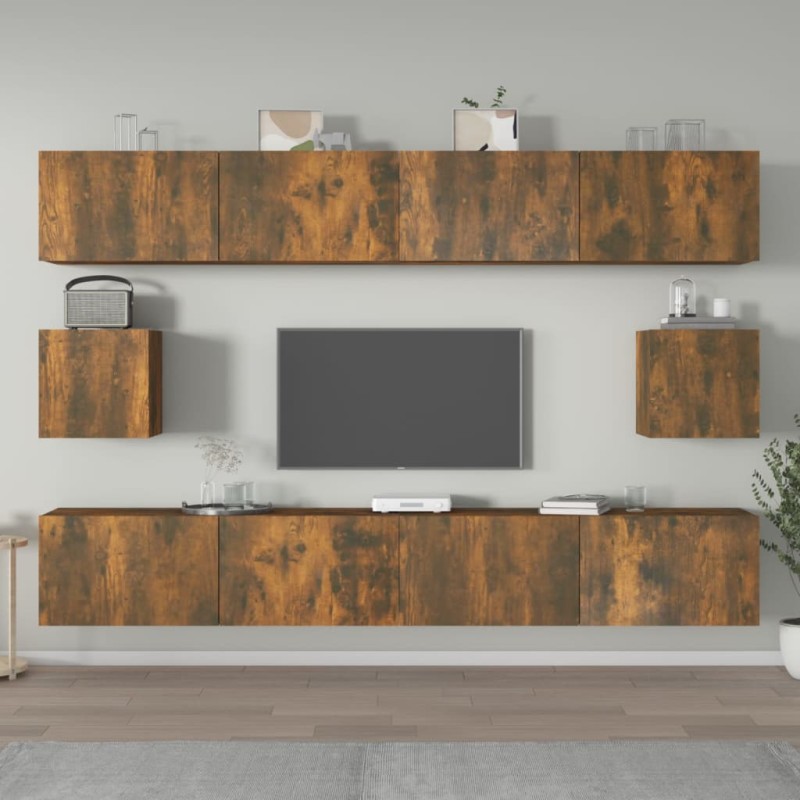 vidaXL Set de muebles de TV 6 pzas madera contrachapada roble ahumado vidaXL Set de muebles de TV 6 pzas madera contrachapada roble ahumado