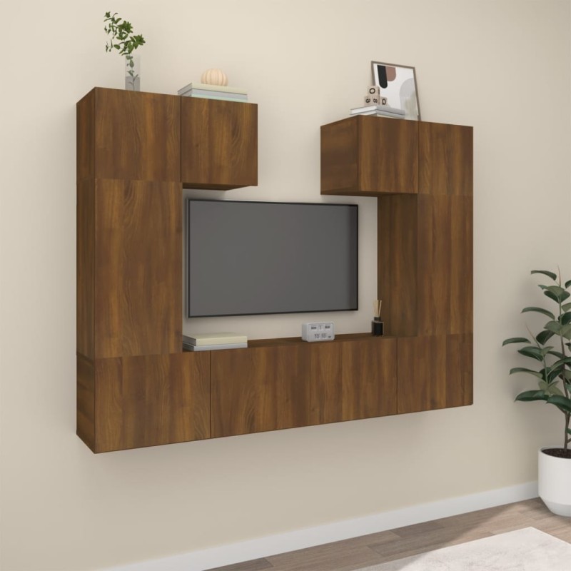 vidaXL Set de muebles para TV 6 pzas madera contrachapada roble marrón