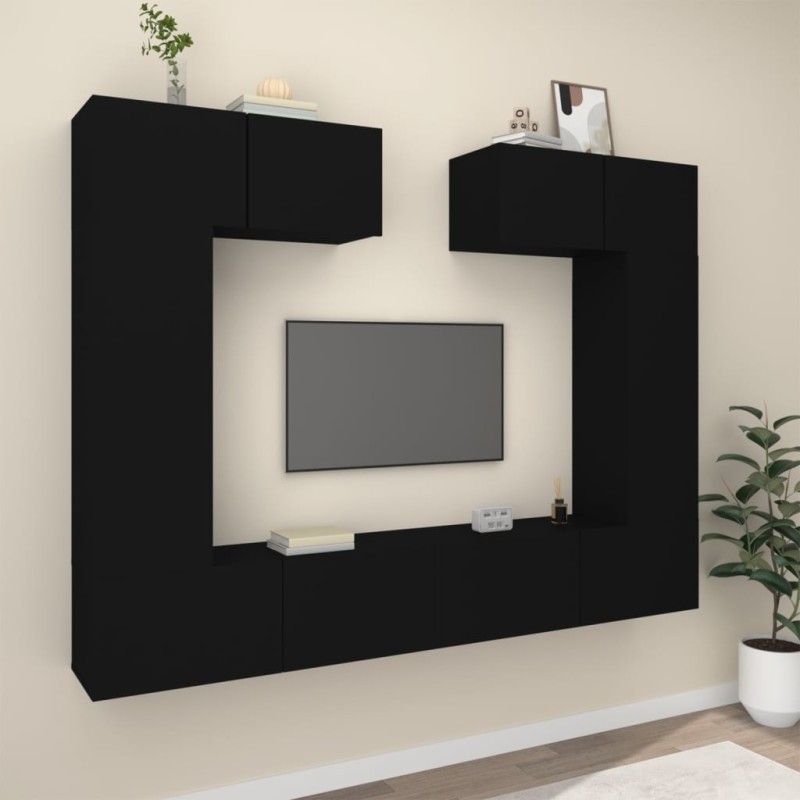 vidaXL Set de muebles para TV 6 piezas madera contrachapada negro
