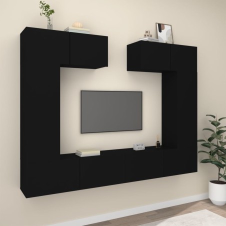vidaXL Set de muebles para TV 6 piezas madera contrachapada negro